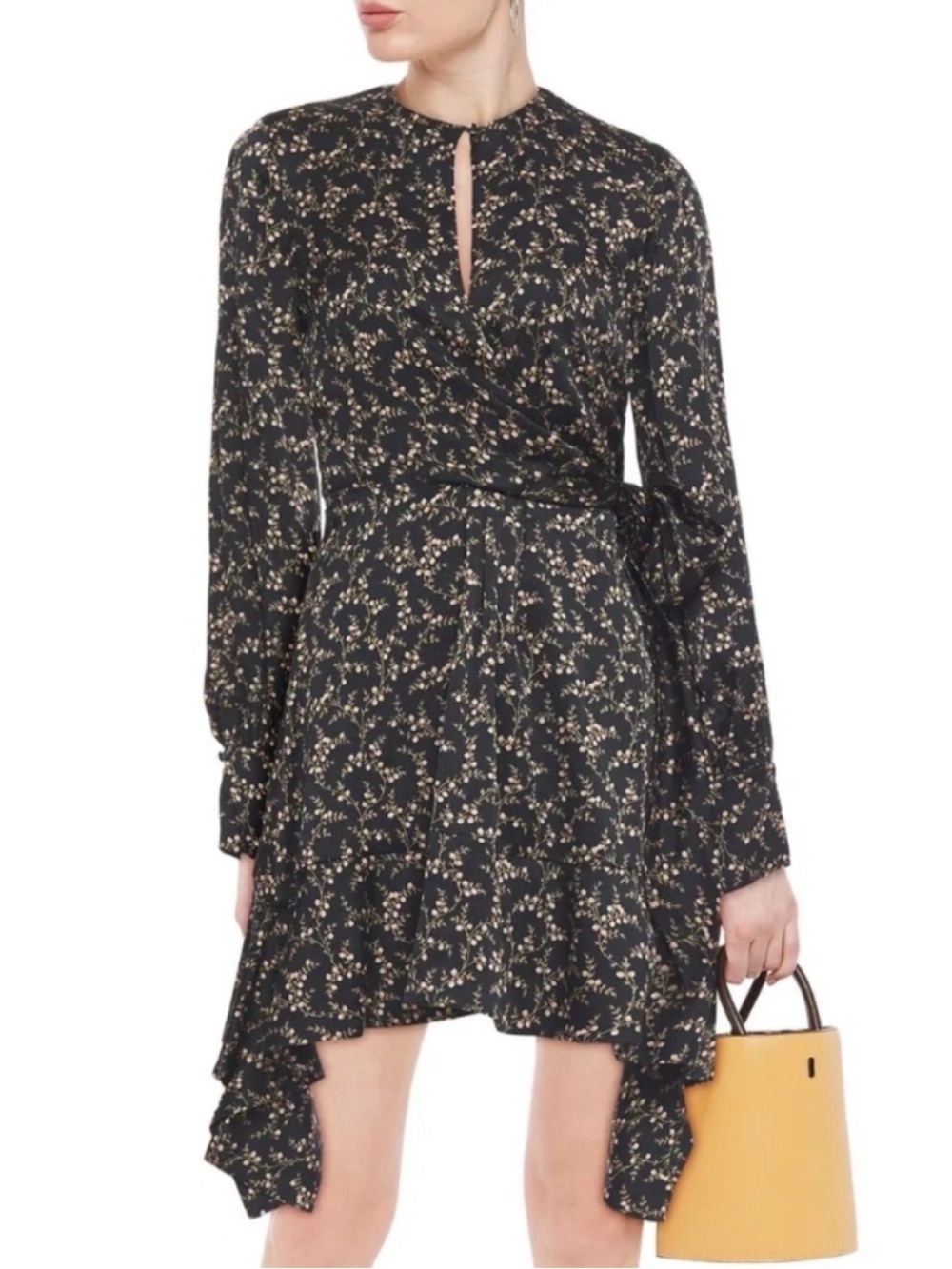 Jonathan Simkhai Silk Dress Floral Wrap Effect Long Sleeves Size 6